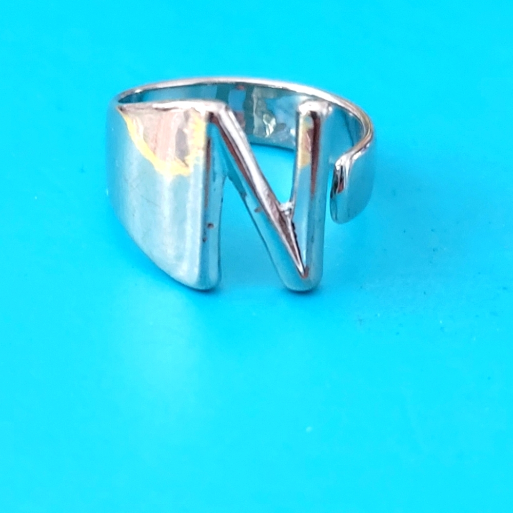 Silver Initial N Ring - image 1